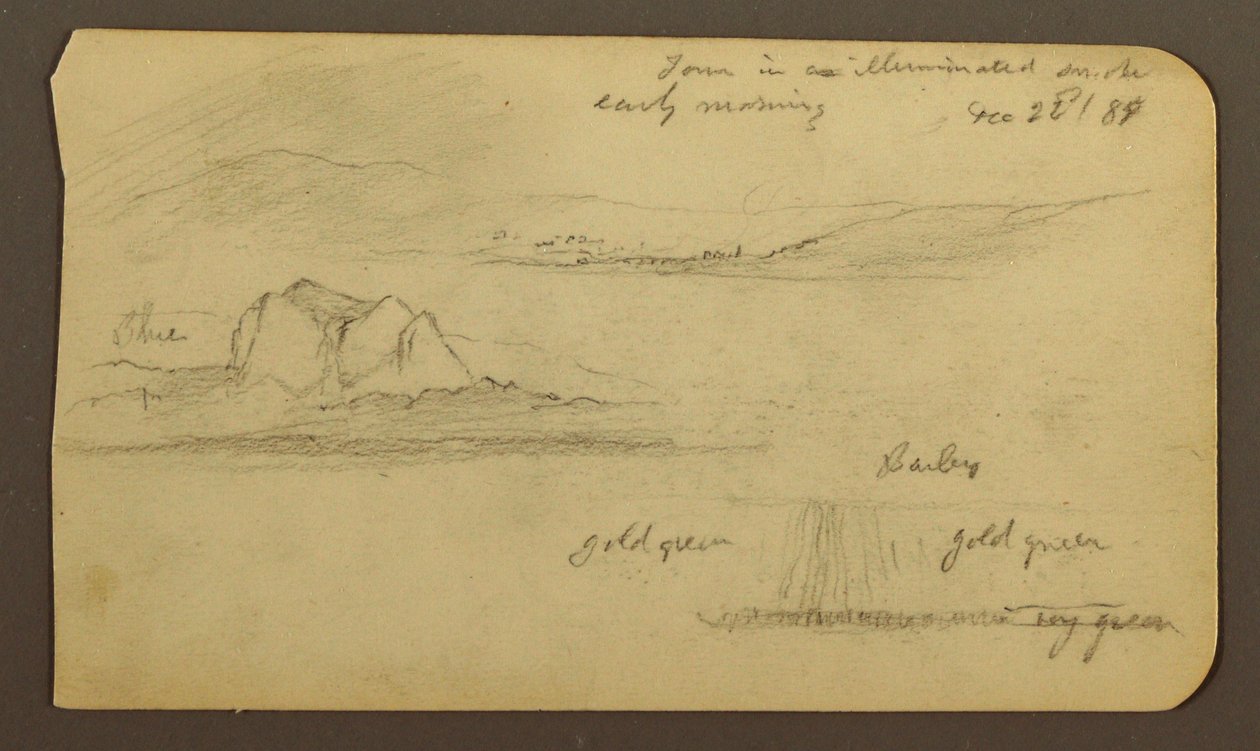 Piirros, vuoristomaisemia; Kääntöpuoli: Vuoren kylki, Tocatecas, 22. joulukuuta 1884. tekijältä Frederic Edwin Church