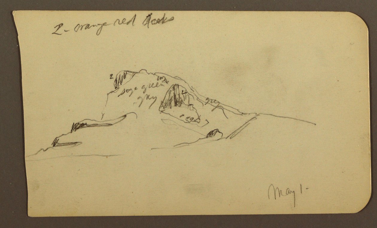 Piirros, Vuorenhuippu; Kääntöpuoli: Karu vuoristo, 1. toukokuuta 1885. tekijältä Frederic Edwin Church