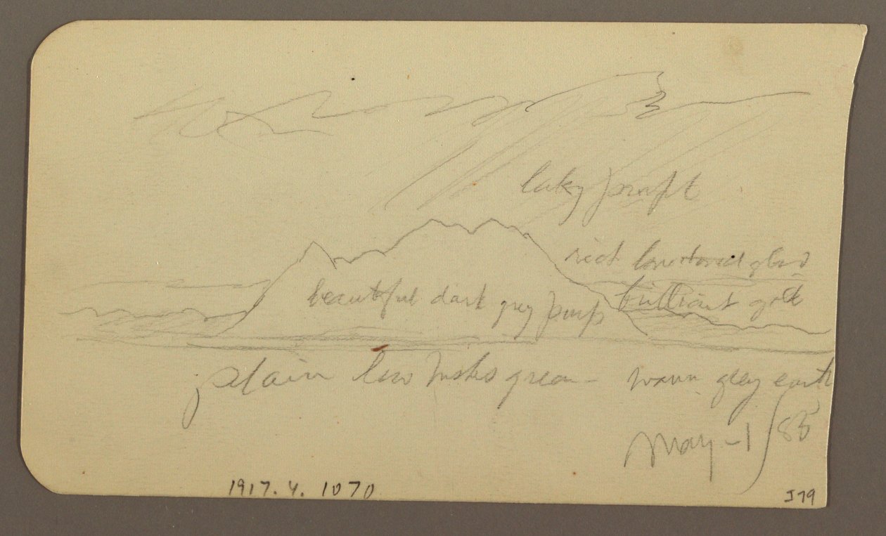 Piirros, Vuorenhuippu; Kääntöpuoli: Karu vuoristo, 1. toukokuuta 1885. tekijältä Frederic Edwin Church
