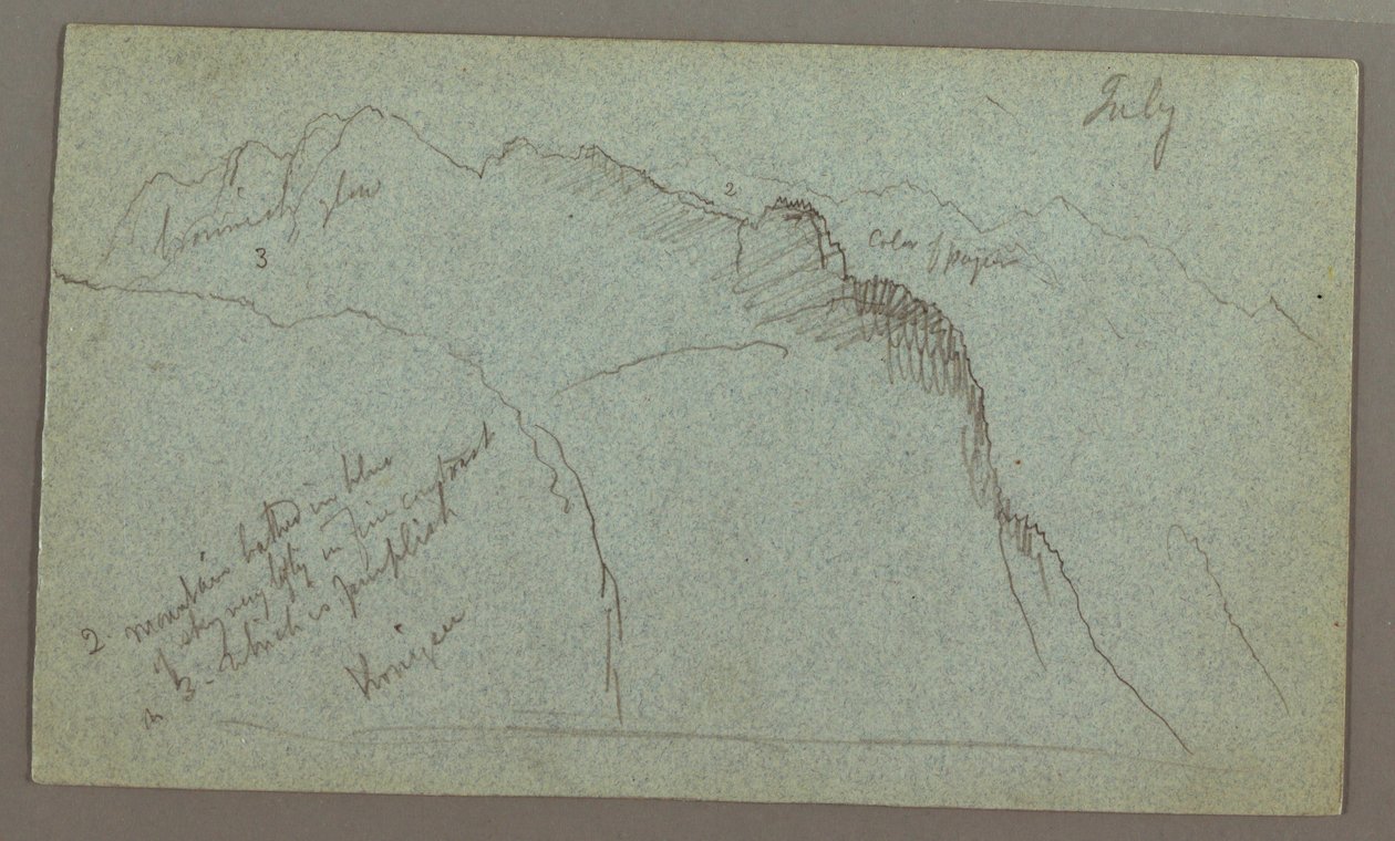 Piirros, Mountain Peaks, heinäkuu mahdollisesti 1868 tekijältä Frederic Edwin Church