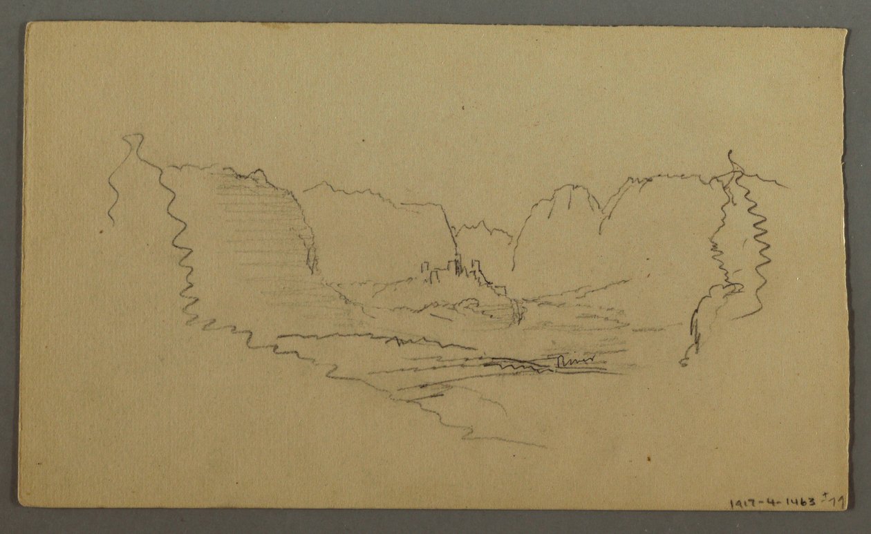 Piirros, Vuorenhuiput, tienvarsipyhäkkö, elokuu 1868. tekijältä Frederic Edwin Church