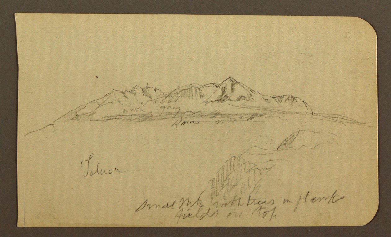 Piirros, Vuoristo, Toluca; Kääntöpuoli: Vuoristo, Toluca, 7. tammikuuta 1885. tekijältä Frederic Edwin Church