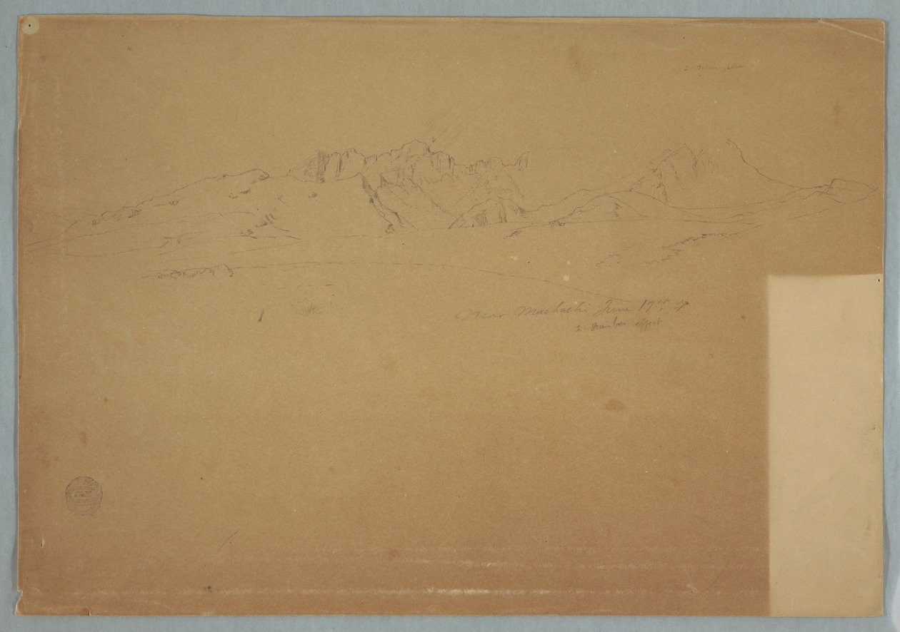 Piirros, Vuoristoalueet ja jylhät huiput, lähellä Machachia, Ecuador, 19. kesäkuuta 1857. tekijältä Frederic Edwin Church