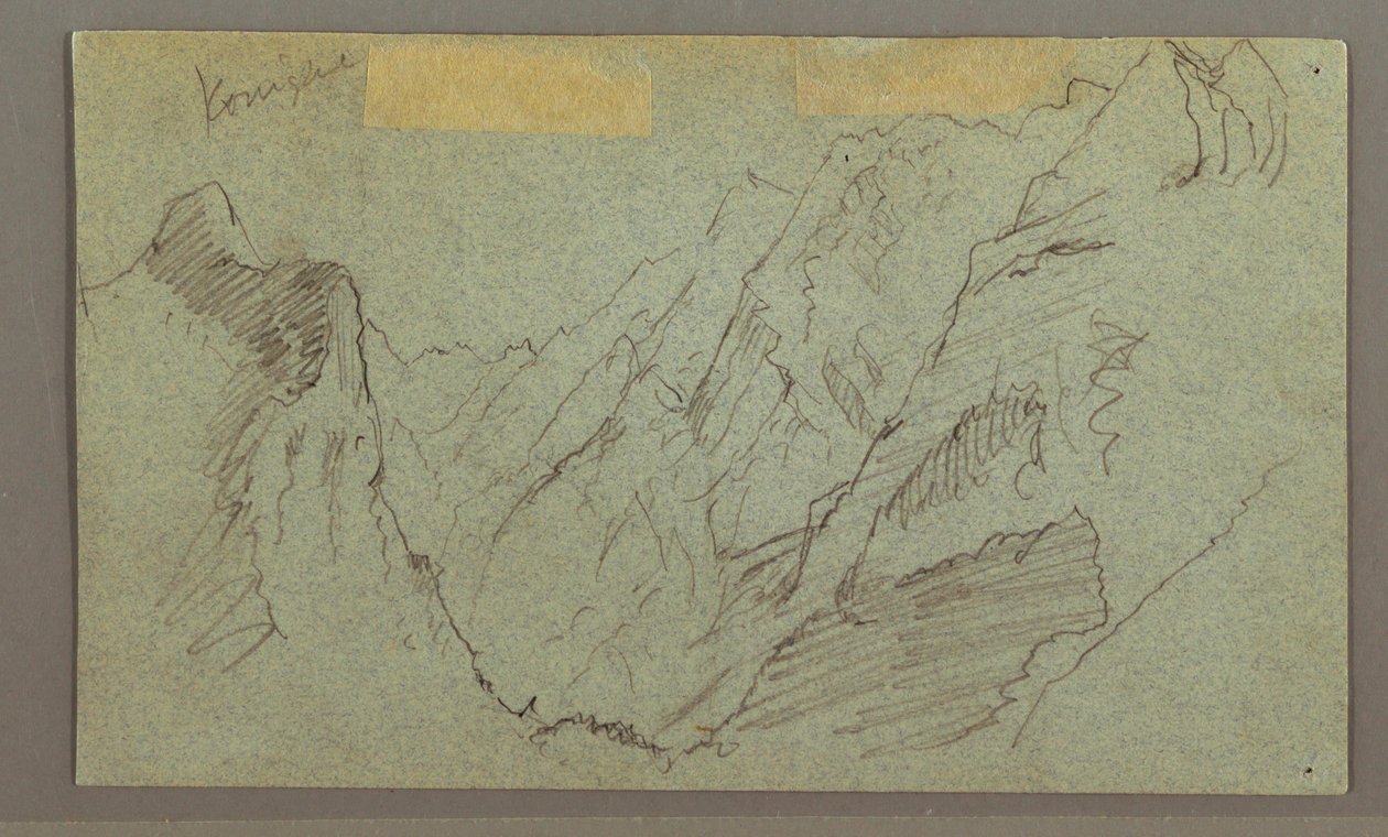 Piirros, vuoristolaakso, mahdollisesti 1868 tekijältä Frederic Edwin Church