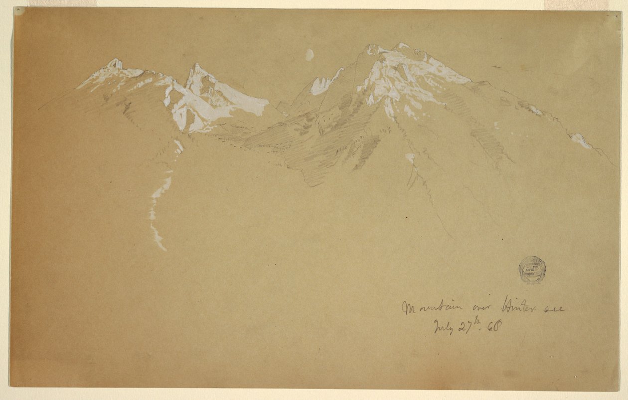 Piirros, "Vuori Hinterseen yllä", lähellä Berchtesgadenia, Baijeri, 27. heinäkuuta 1868. tekijältä Frederic Edwin Church