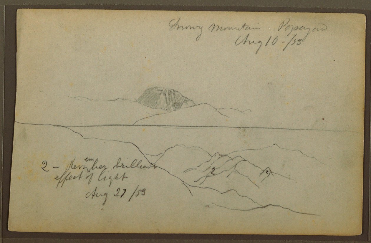 Piirros, Vuoret, Popayan, Kolumbia, elokuu 1853. tekijältä Frederic Edwin Church