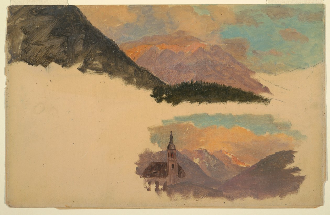 Piirros, Vuoret lähellä Berchtesgadenia, Baijeri, kesäkuu 1868. tekijältä Frederic Edwin Church