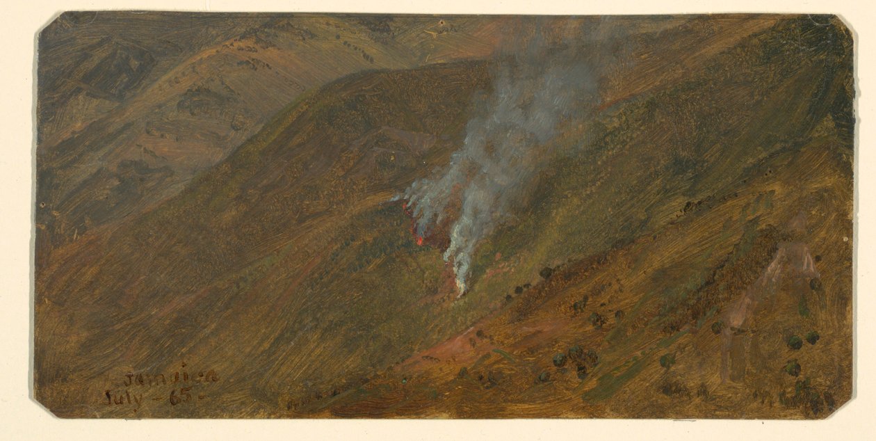 Piirros, Vuoren rinne harjatulen kanssa, kesäkuu 1865 tekijältä Frederic Edwin Church