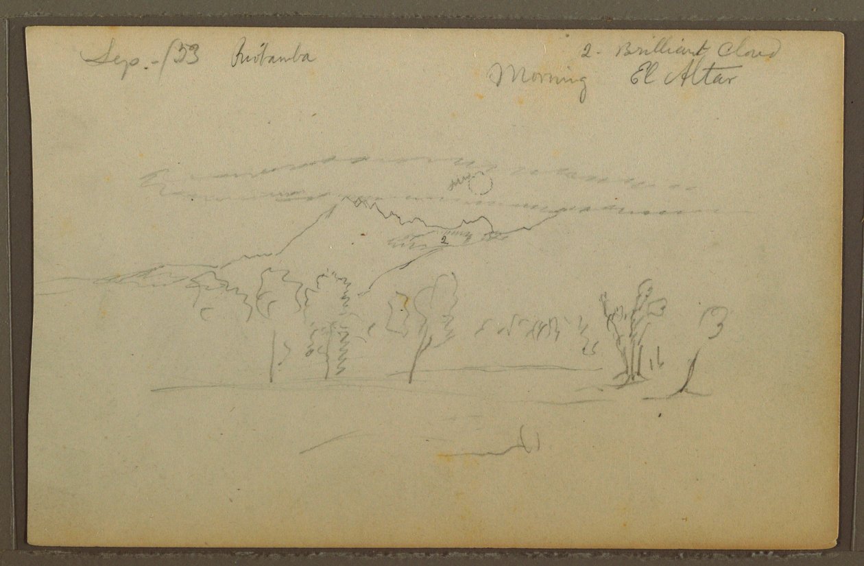 Piirros, Altar-vuori, Riobama, Ecuador, syyskuu 1853. tekijältä Frederic Edwin Church