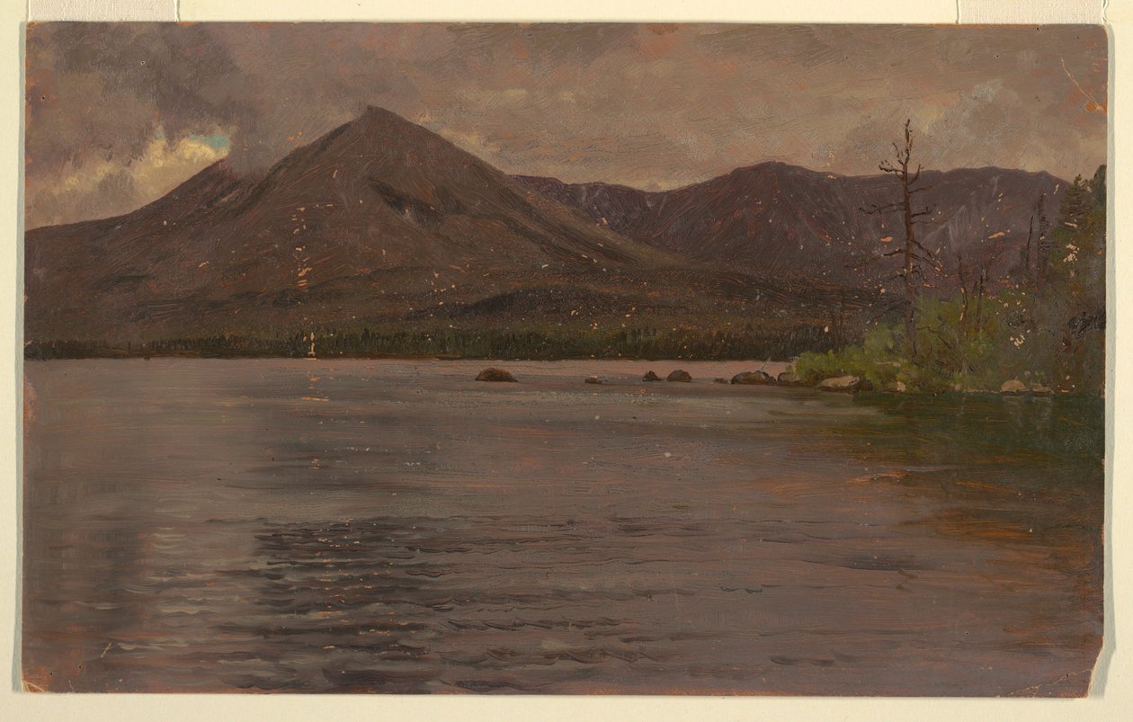 Piirros, Katahdin-vuori Katahdinjärveltä, 1877. tekijältä Frederic Edwin Church