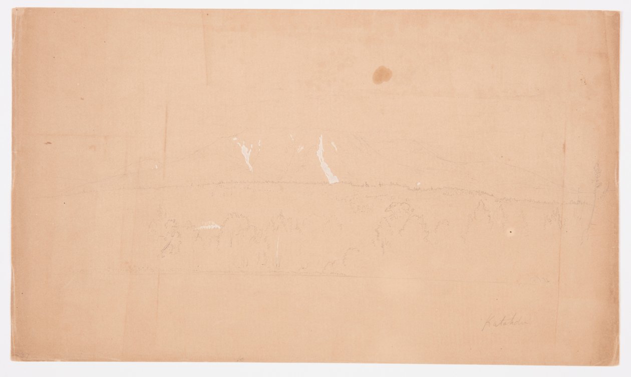Piirros, Katahdin-vuori Katahdinjärveltä, Maine, 1852. tekijältä Frederic Edwin Church