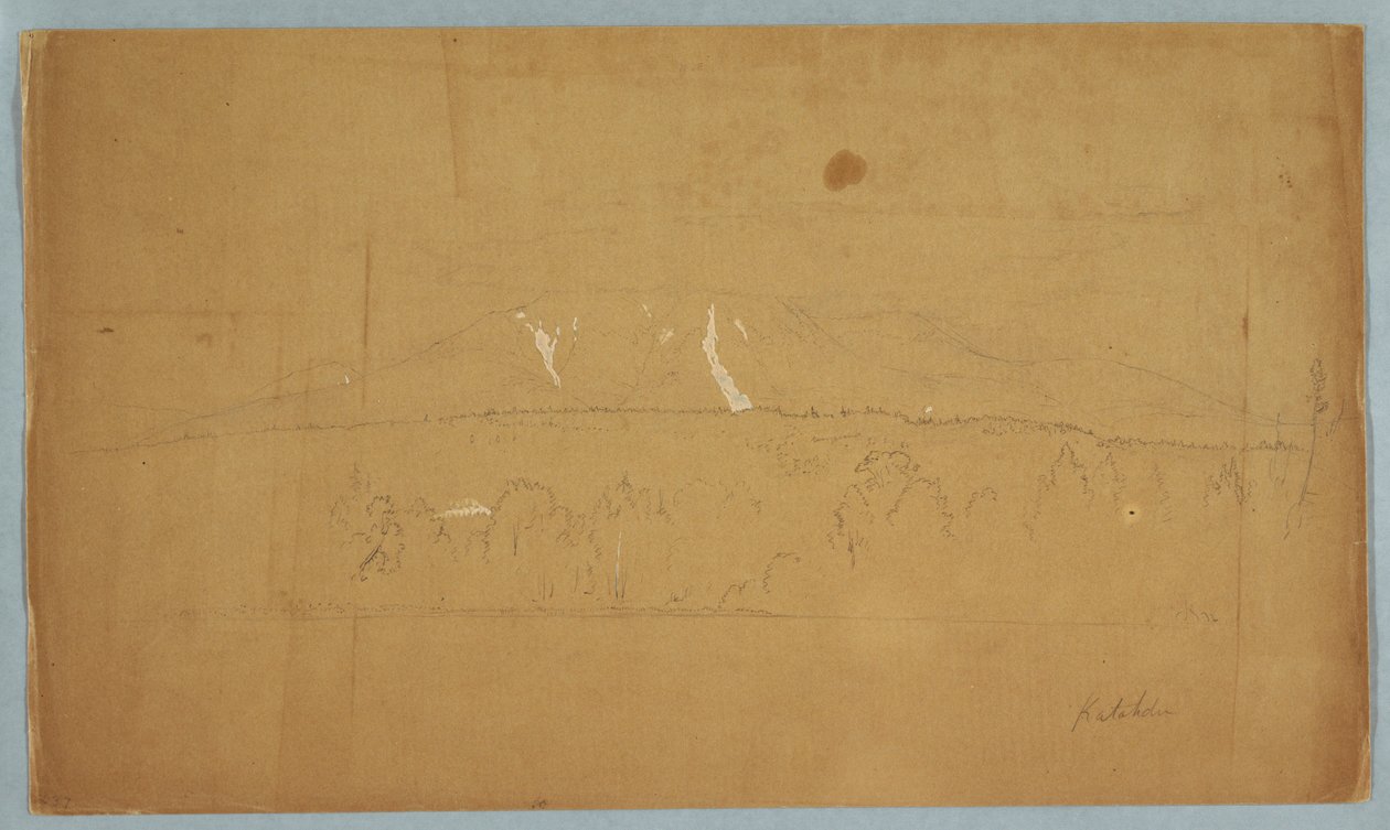 Piirros, Katahdin-vuori Katahdinjärveltä, Maine, 1852. tekijältä Frederic Edwin Church