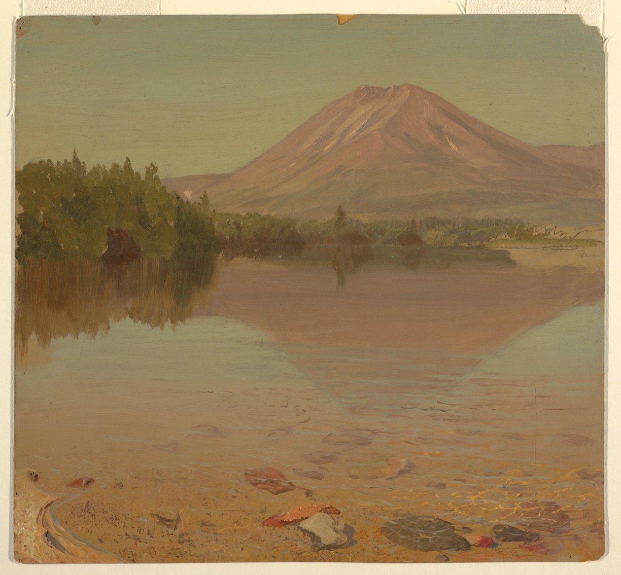 Piirros, Katahdin-vuori Katahdinjärveltä, mahdollisesti 1870. tekijältä Frederic Edwin Church