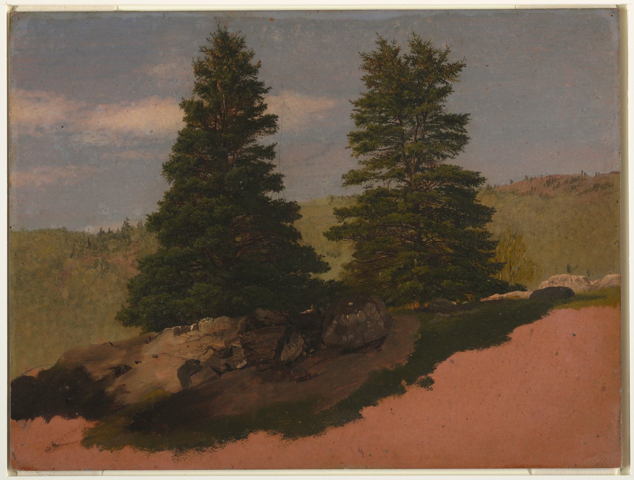 Piirros, Uuden Englannin maisema (Kaksi mäntyä), 1850 tekijältä Frederic Edwin Church