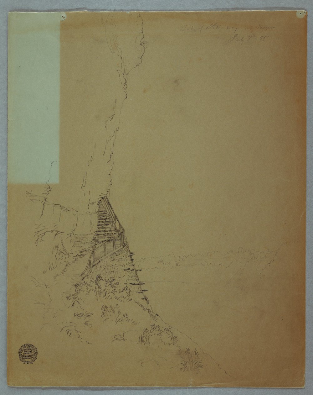 Piirustus, Niagaran putoukset: Niagara Falls: "Bit of a Stairway at Niagara", heinäkuu 1856. tekijältä Frederic Edwin Church