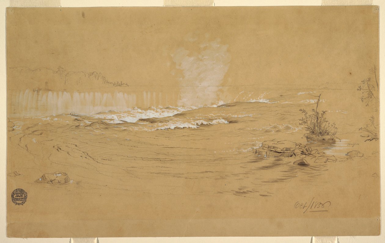 Piirustus, Niagara: Niagara: Kanadan putoukset ja vuohisaari, lokakuu 1856. tekijältä Frederic Edwin Church