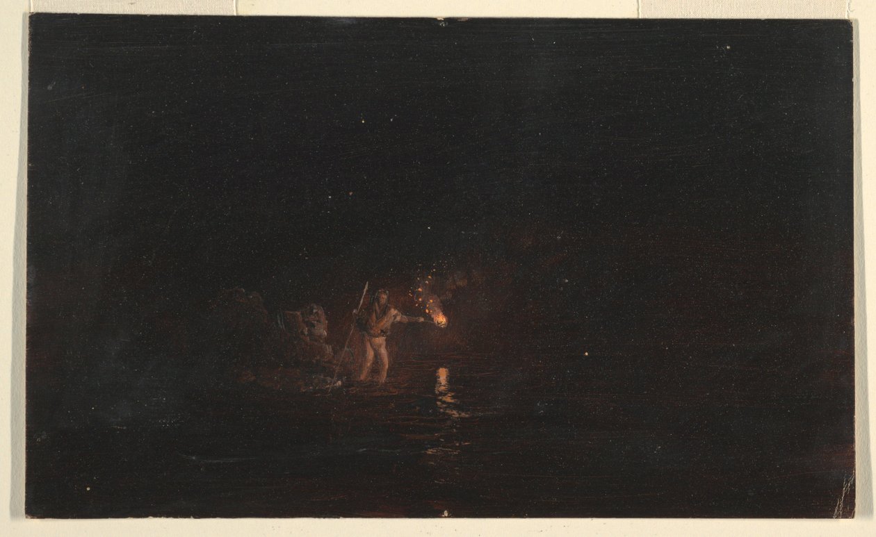 Piirros, Yöllinen kalastuskohtaus, 1868-69 tekijältä Frederic Edwin Church