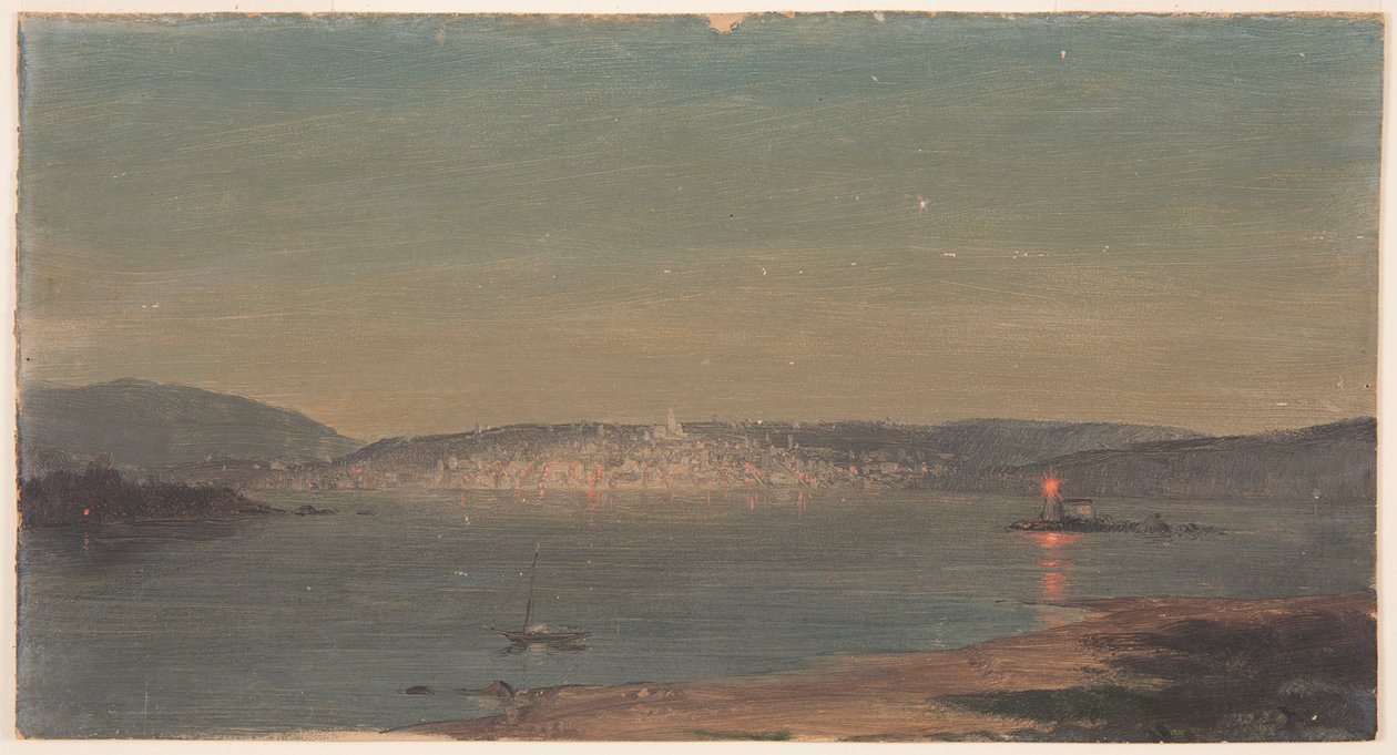 Piirros, Yönäkymä merisatamasta, luultavasti 1868-69. tekijältä Frederic Edwin Church