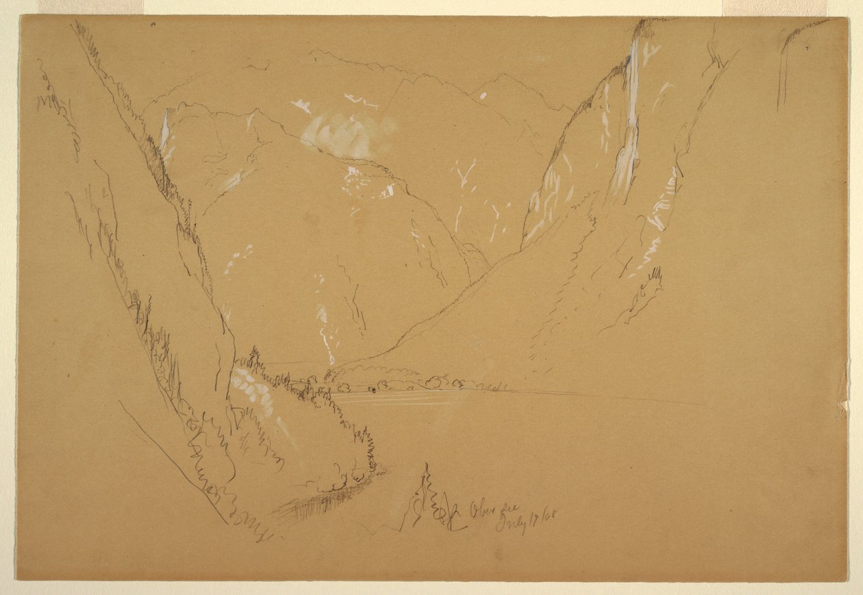 Piirros, "Obersee", lähellä Berchtesgardenia, Baijeri, 17. heinäkuuta 1868. tekijältä Frederic Edwin Church