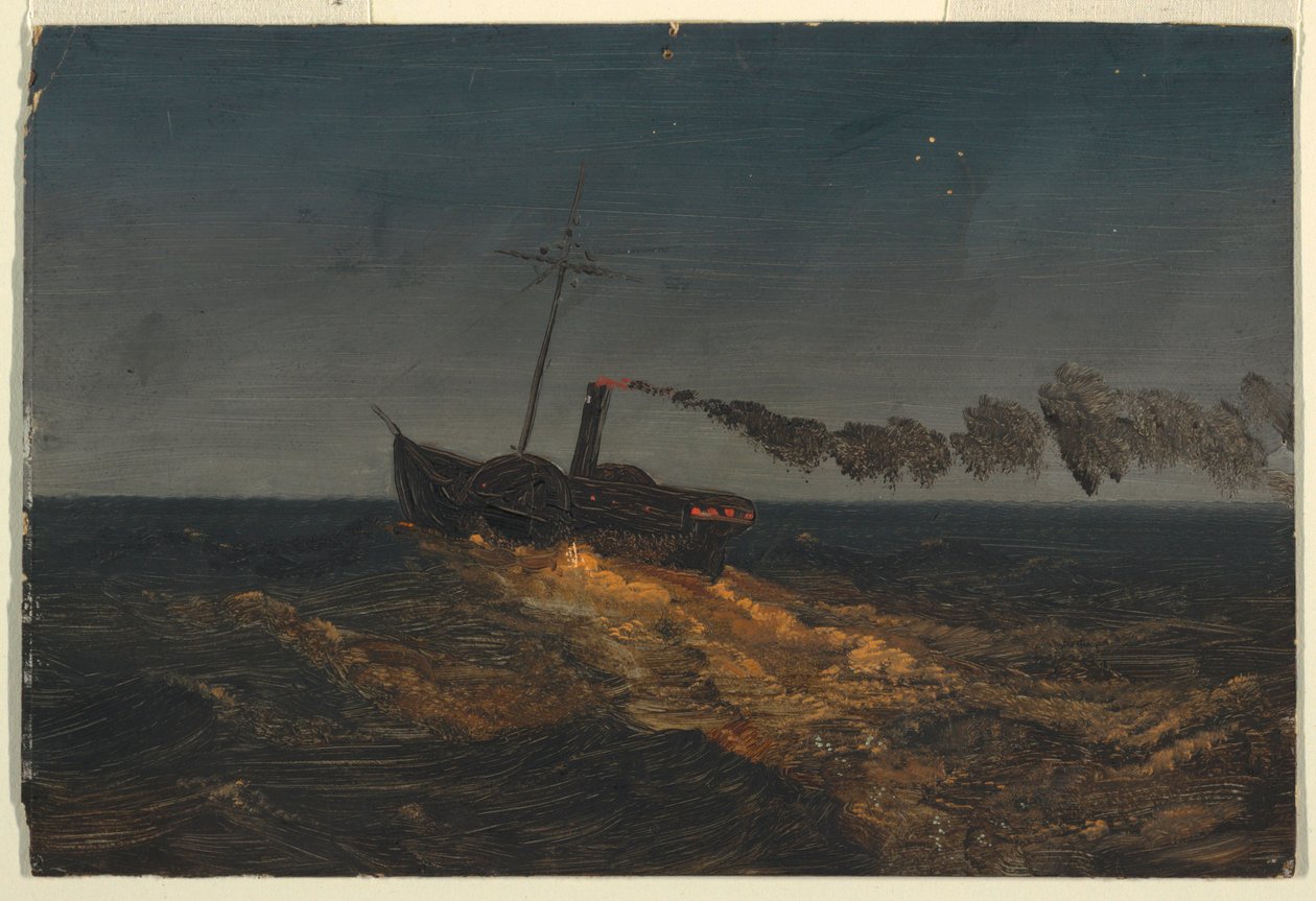 Piirros, Melahöyrylaiva iltahämärässä, n. 1853. tekijältä Frederic Edwin Church