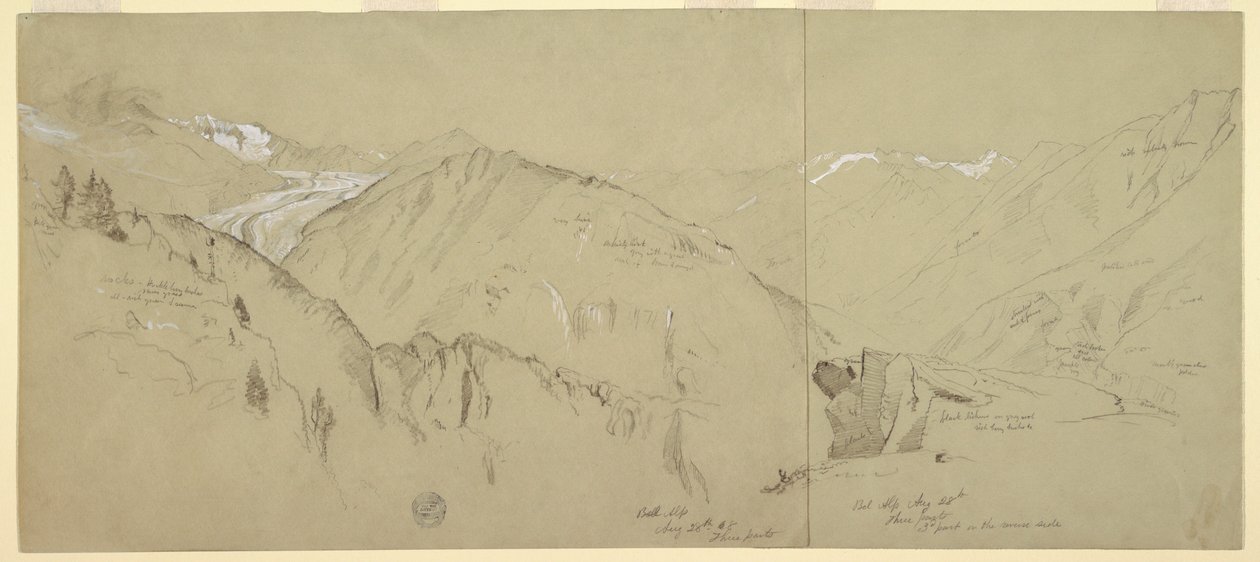 Piirustus, Panoraamanäkymä Bel Arpista, 1868 tekijältä Frederic Edwin Church
