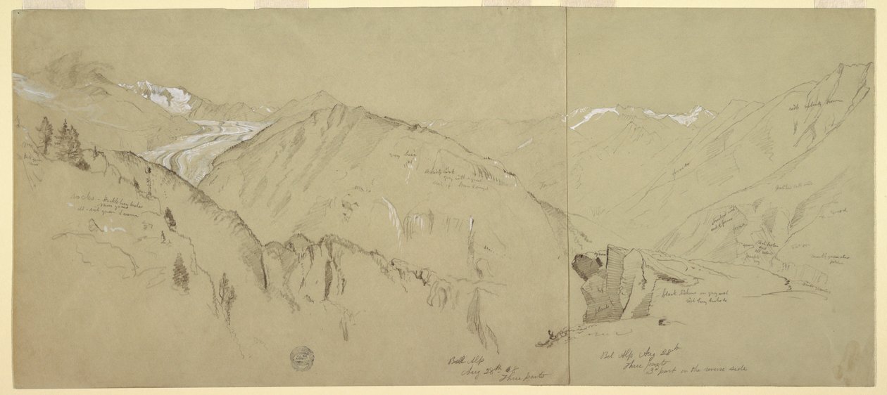 Piirustus, Panoraamanäkymä Bel Arpista, 1868 tekijältä Frederic Edwin Church