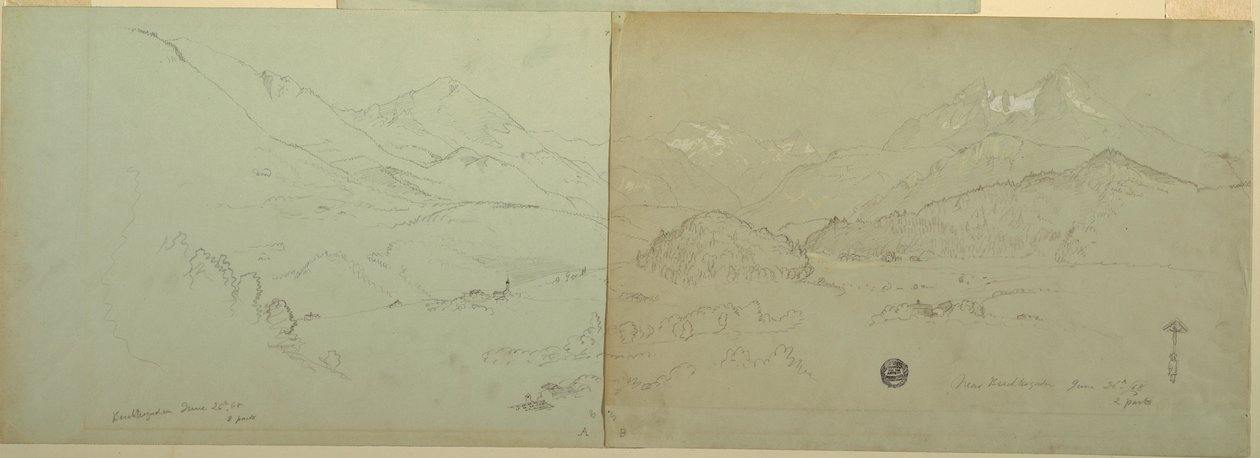 Piirustus, Unter-Schönaun panoraamanäkymä, 1868 tekijältä Frederic Edwin Church