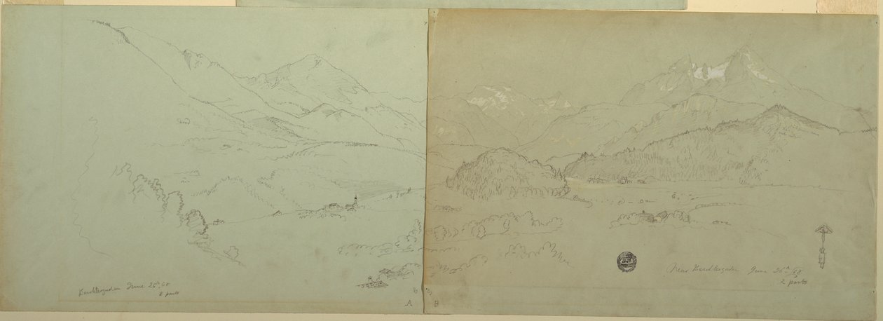 Piirustus, Unter-Schönaun panoraamanäkymä, 1868 tekijältä Frederic Edwin Church