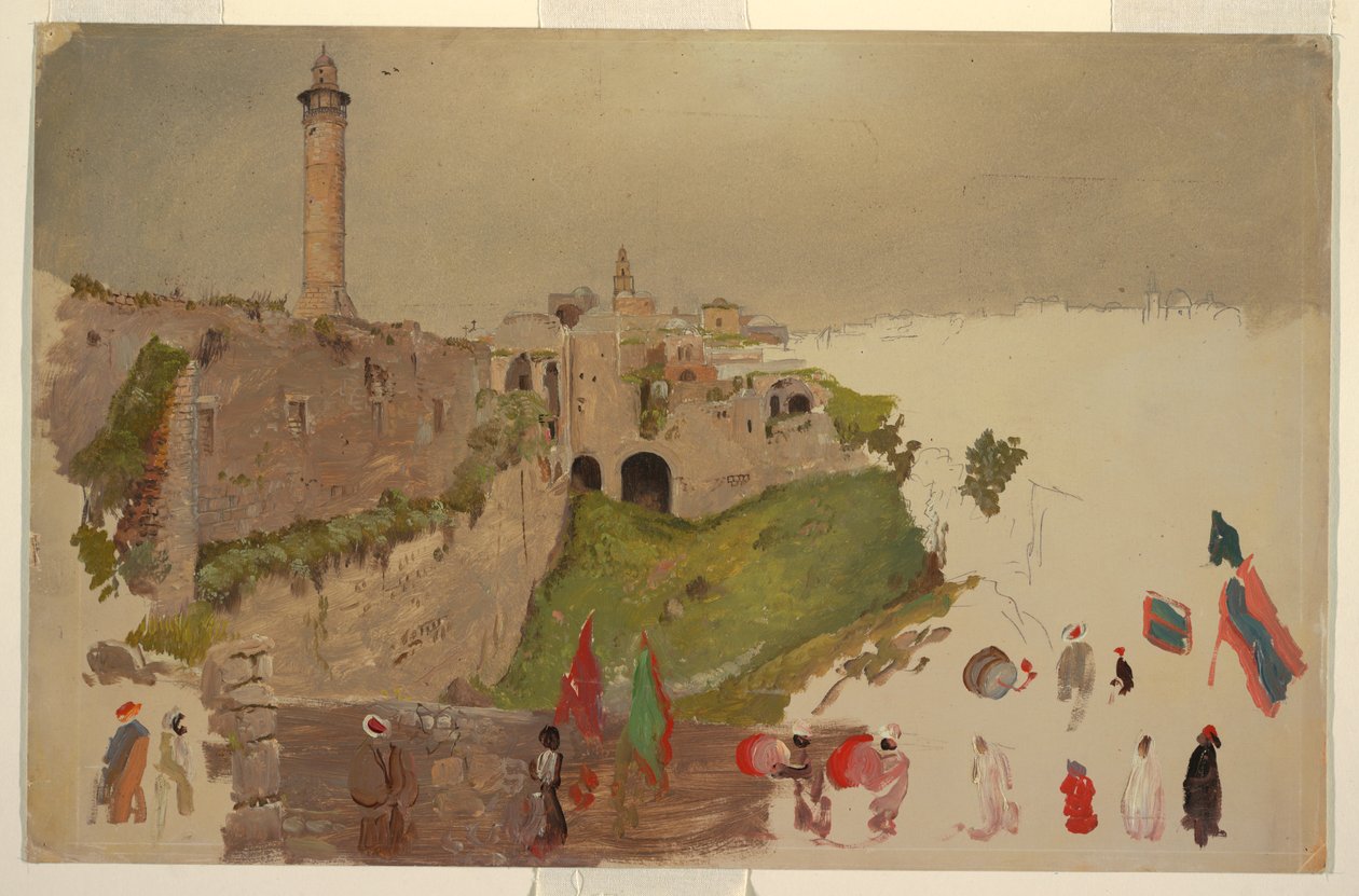 Piirros, Paraati saapuu kaupunkiin, Jaffa, maaliskuun alussa 1868. tekijältä Frederic Edwin Church