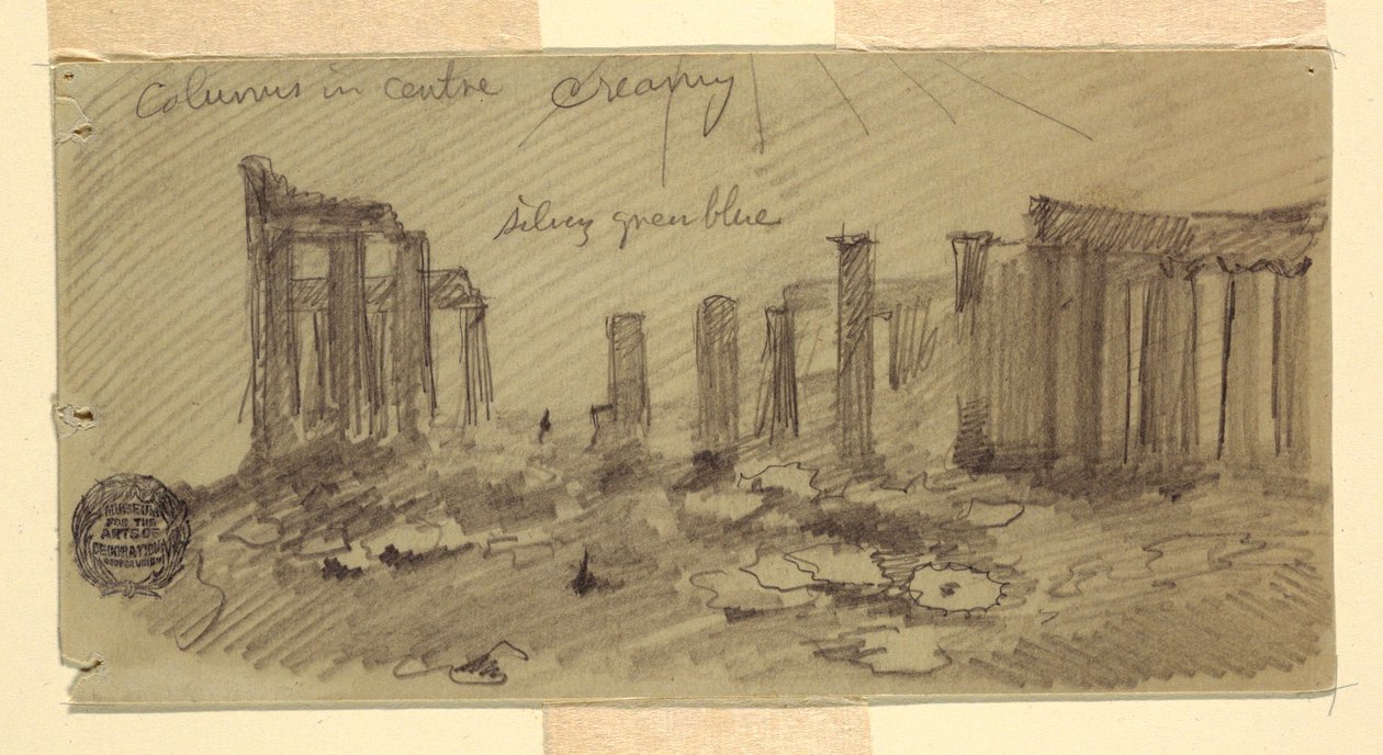 Piirros, Parthenon, Ateena lännestä, huhtikuu 1869. tekijältä Frederic Edwin Church