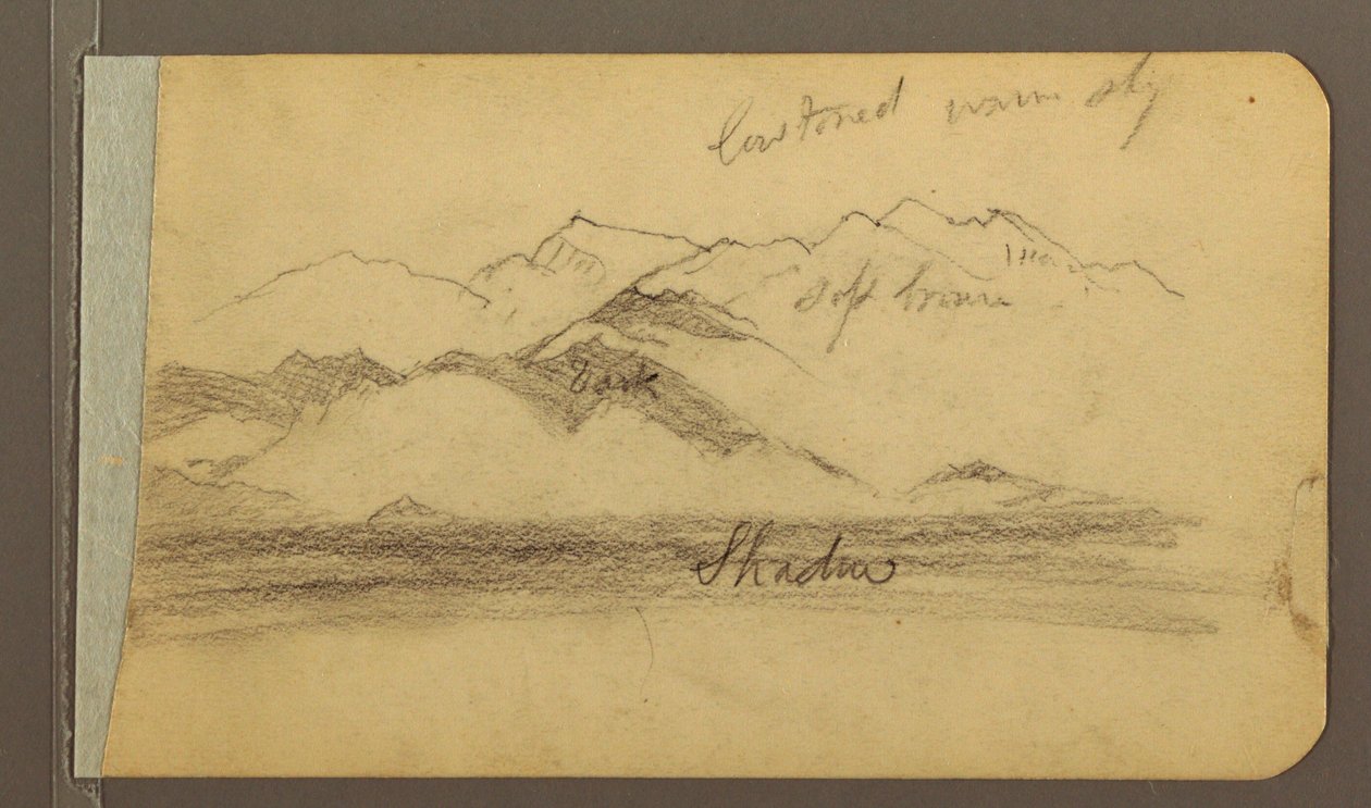 Piirros, Orizaban huippu, kuva; Kääntöpuoli: Tasanko ja vuoristoalueet, 1889 tekijältä Frederic Edwin Church