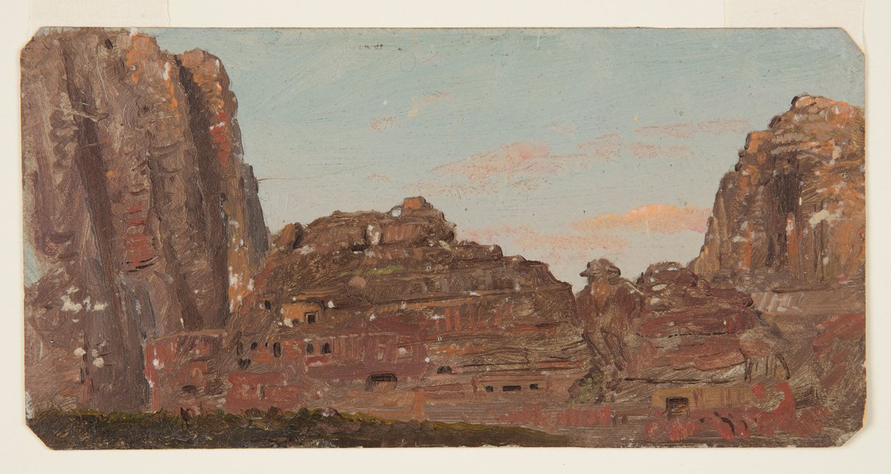Piirros, Petra, Khirbet en-Nasaran kalliokammiot, helmikuu 1868. tekijältä Frederic Edwin Church