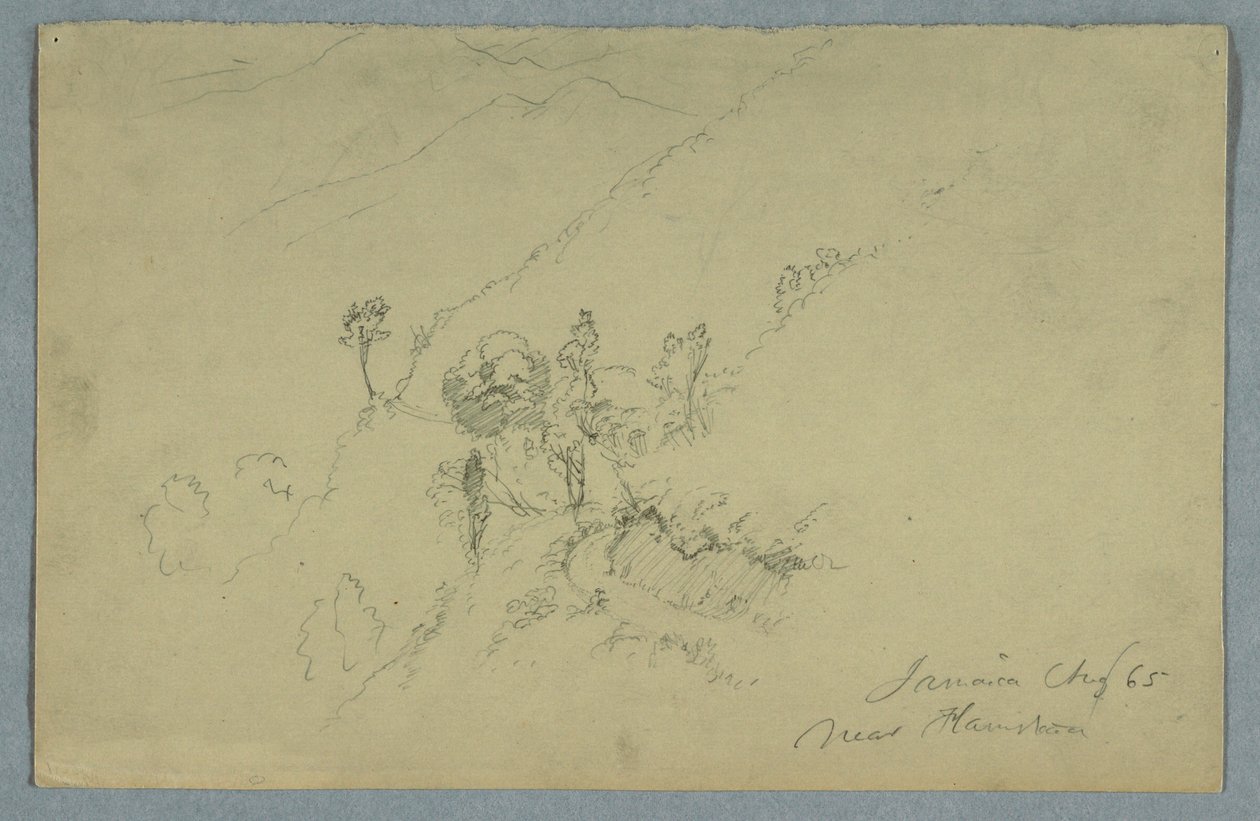 Piirros, Tie Blue Mountainsin läpi, lähellä Homesteadia, Jamaika, elokuu 1865. tekijältä Frederic Edwin Church