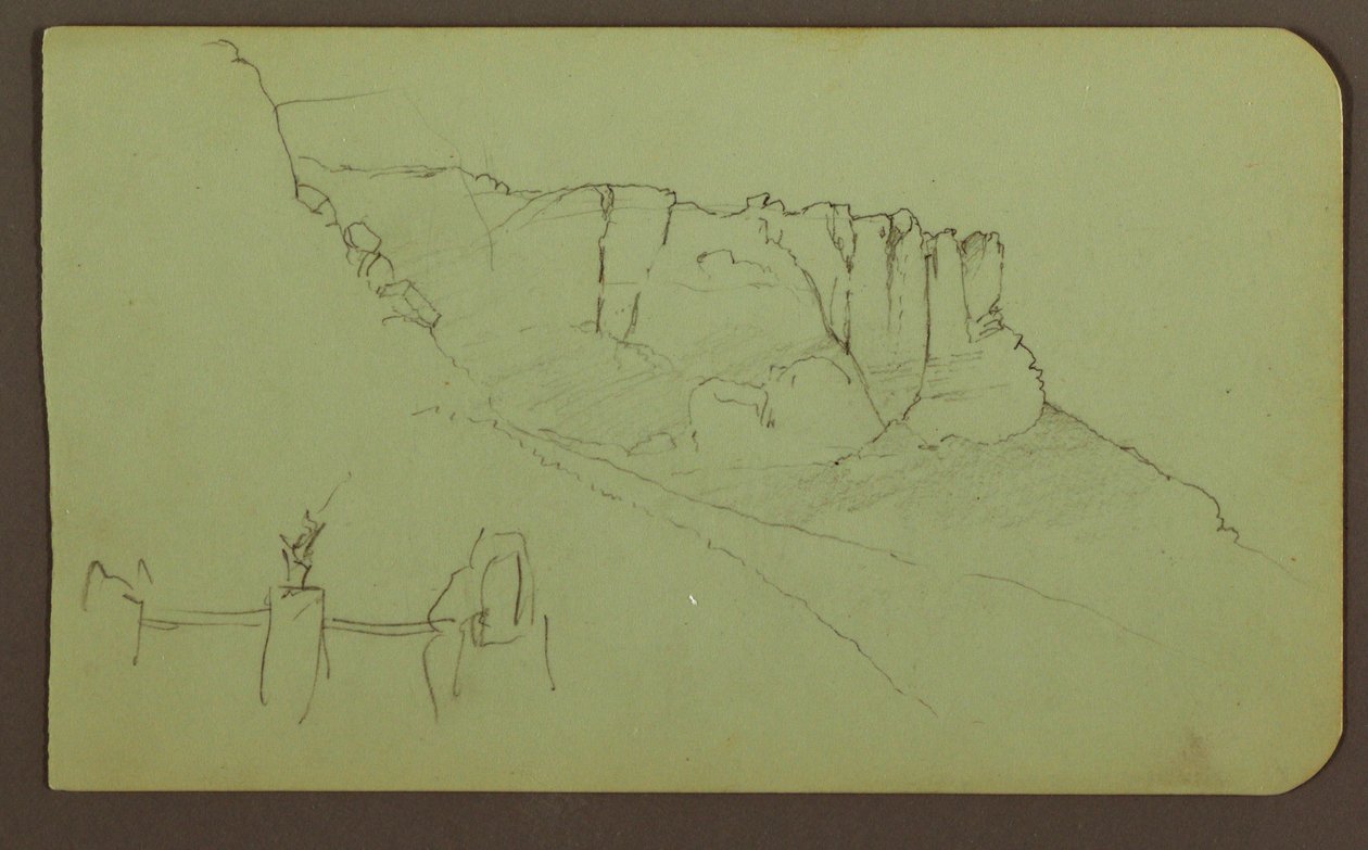Piirros, kallioseinä, pilasteri; Kääntöpuoli: vuoristomaisema, hahmoja, 1883 tekijältä Frederic Edwin Church