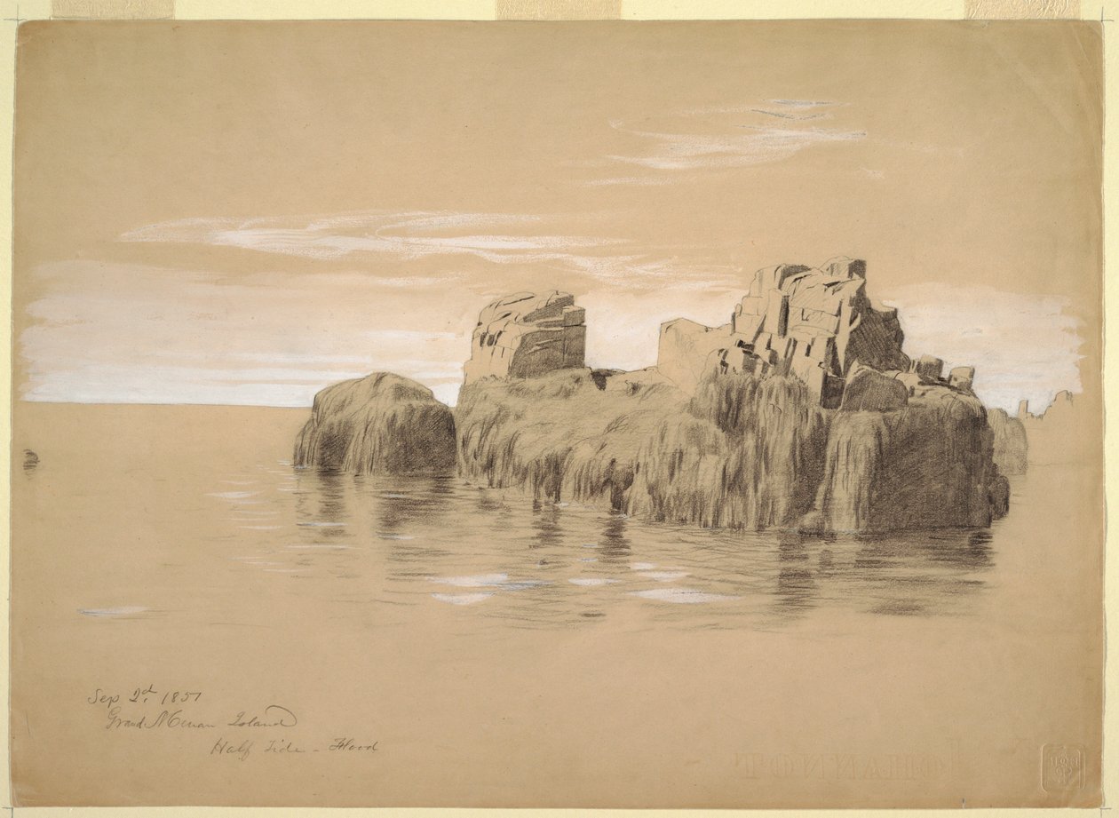 Piirros, Kiviä rannikolla, Grand Mananin saari, Kanada, 2. syyskuuta 1851. tekijältä Frederic Edwin Church