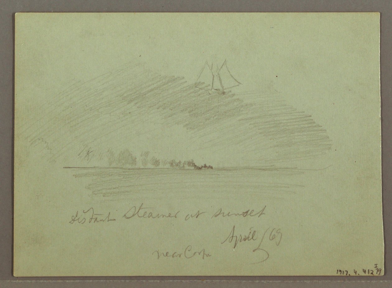Piirros, Rantaviivan edessä olevat kalliot, Kalliokalliot rantaviivan varrella, huhtikuu 1869. tekijältä Frederic Edwin Church