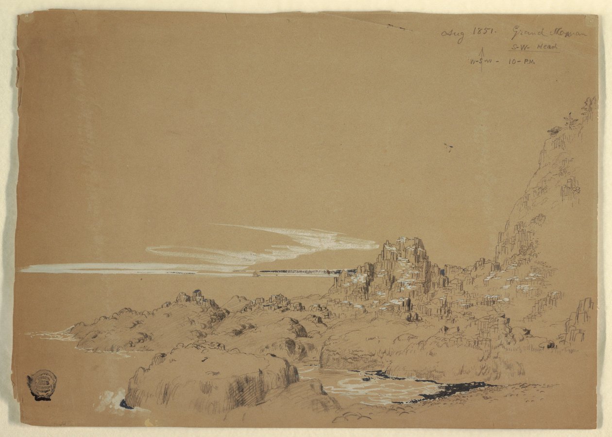 Piirros, Kalliorannikko, Grand Manan, Kanada, elokuu 1851. tekijältä Frederic Edwin Church