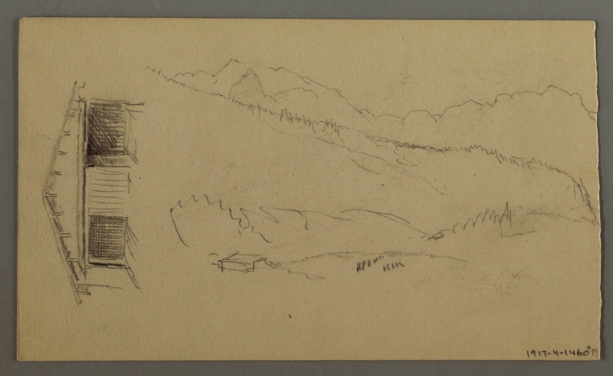 Piirros, katot, portti, vuorenhuiput, elokuu 1868 tekijältä Frederic Edwin Church