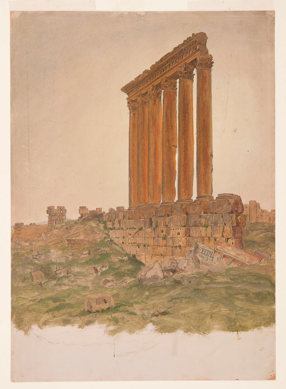 Piirros, Zeuksen temppelin rauniot, Baalbek, toukokuu 1868. tekijältä Frederic Edwin Church