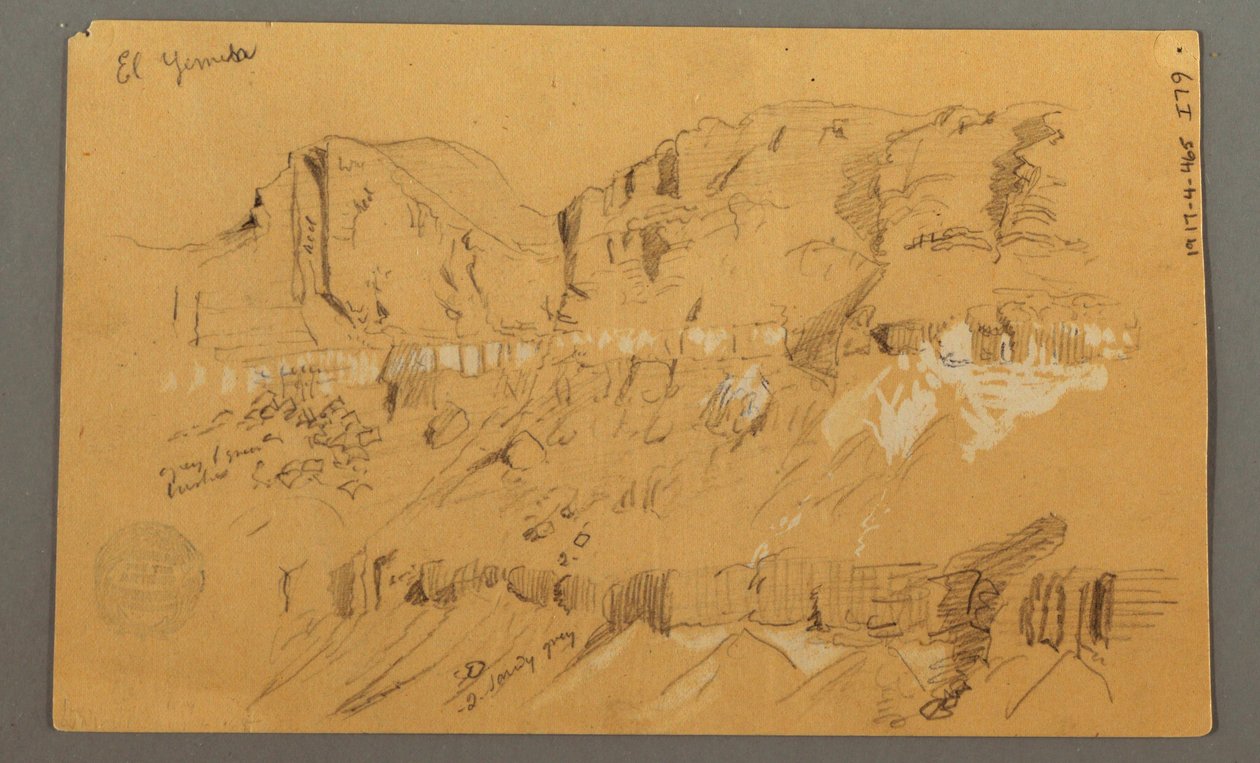 Piirros, luonnoksia, El Jemenin laakso, "Arabia", mahdollisesti 1868, 20. helmikuuta 1868. tekijältä Frederic Edwin Church