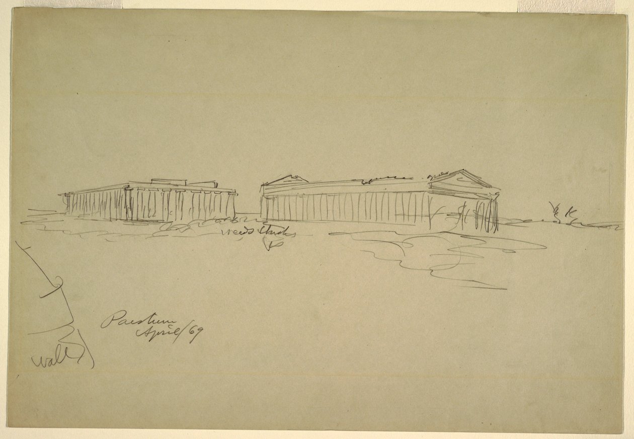 Piirros, luonnoksia, Paestum, Etelä-Italia, huhtikuu 1869. tekijältä Frederic Edwin Church