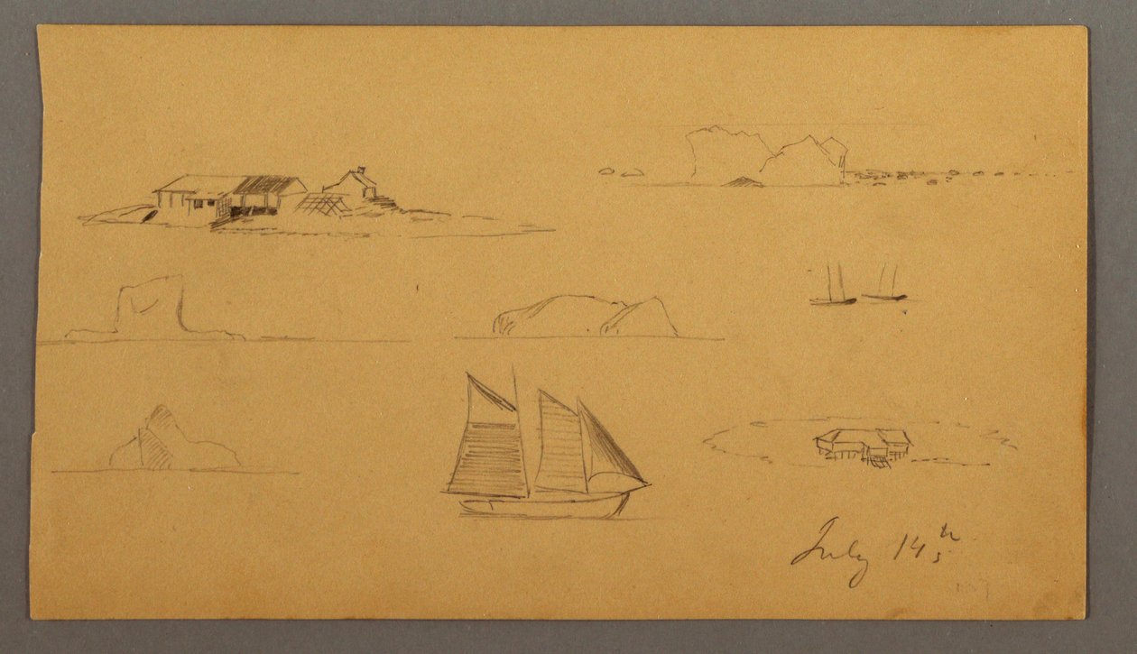 Piirros, Luonnoksia Labradorista, mahdollisesti 14. heinäkuuta 1859. tekijältä Frederic Edwin Church
