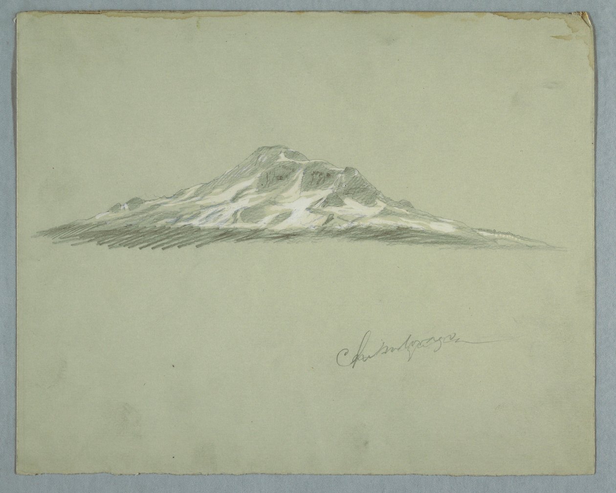 Piirros, Chimborazo-vuoren lumipeitteinen huippu, Ecuador, heinäkuu 1857. tekijältä Frederic Edwin Church