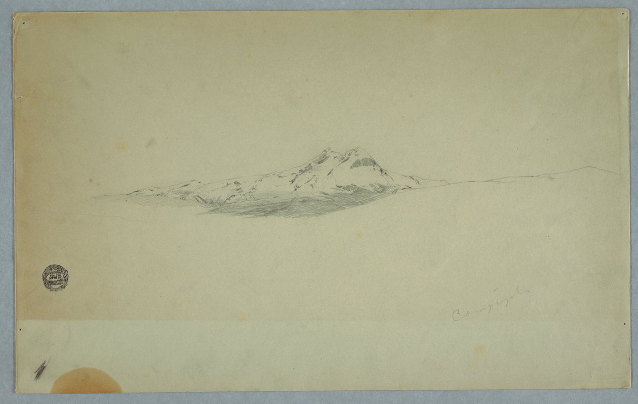 Piirros, Tulivuoren luminen huippu, 1850-60 tekijältä Frederic Edwin Church