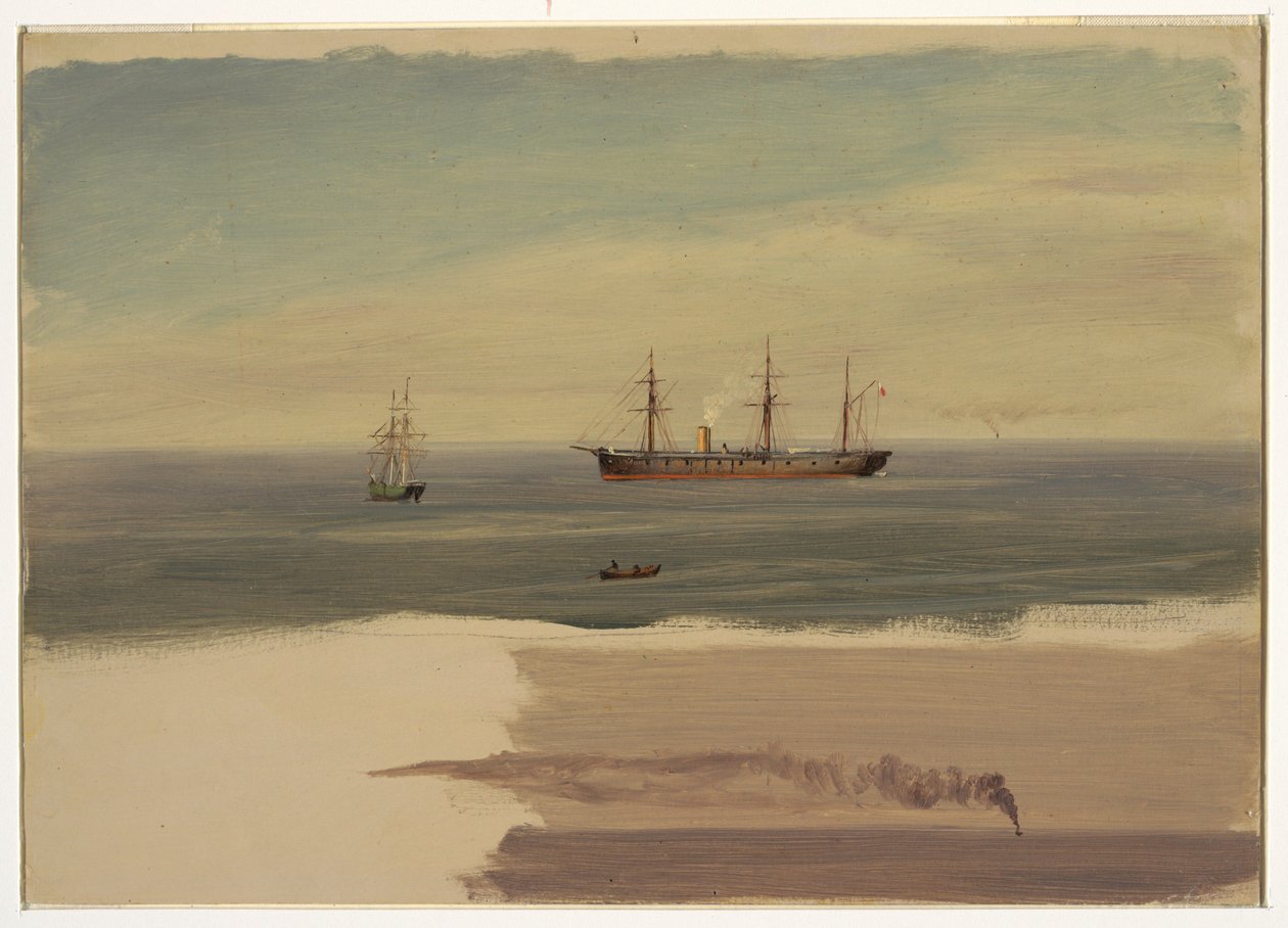 Piirustus, Höyrylaiva ja purjevene, heinäkuu 1859. tekijältä Frederic Edwin Church