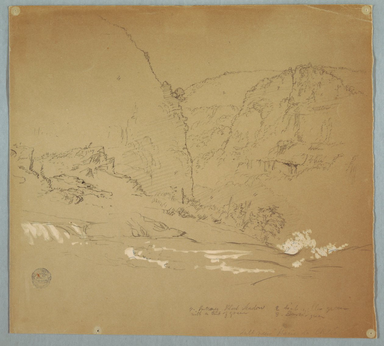 Piirros, putousten reunalle johtava puro Hacienda Chillon lähellä, Ecuador, 26. kesäkuuta 1857. tekijältä Frederic Edwin Church