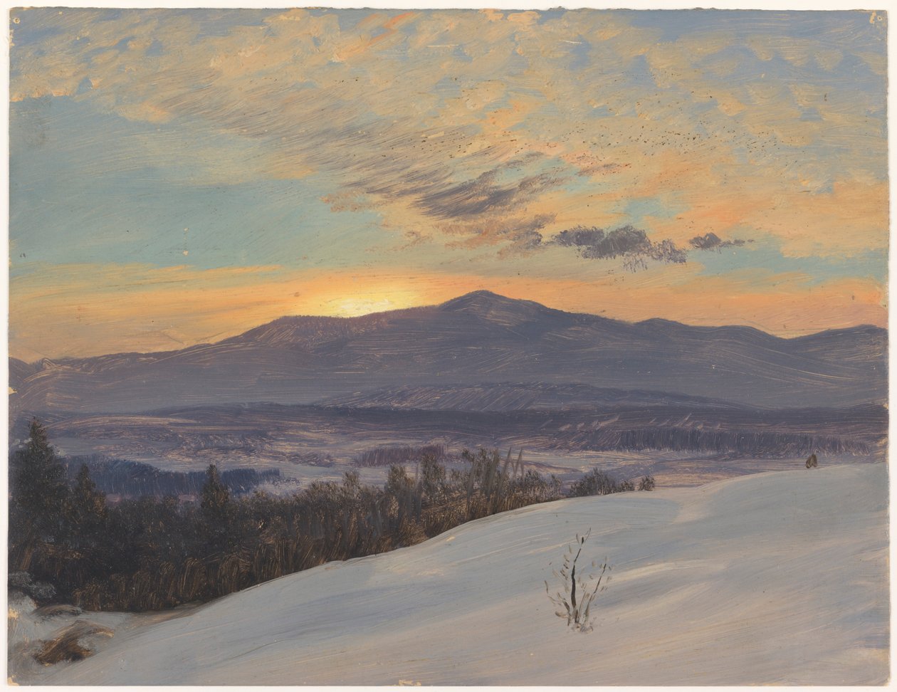 Piirros, Auringonlasku Hudsonin laakson poikki, talvi, 1870-80. tekijältä Frederic Edwin Church