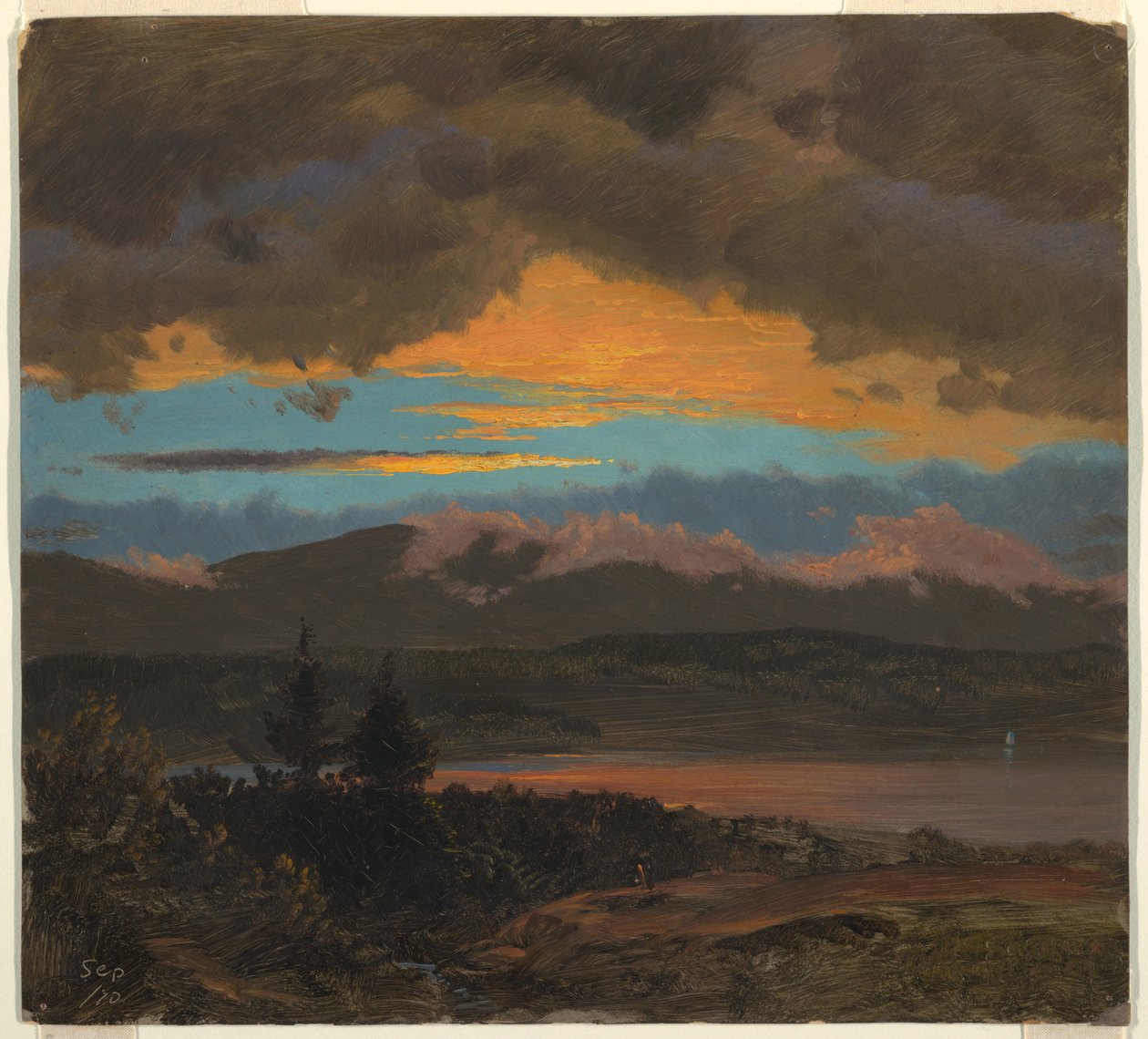 Piirros, Auringonlasku Hudsonin laaksossa, New York, syyskuu 1870. tekijältä Frederic Edwin Church