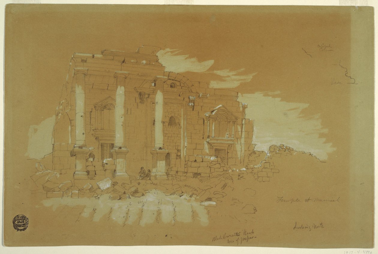 Piirros, Mismiyehin temppeli, Syyria, 28. huhtikuuta 1868. tekijältä Frederic Edwin Church