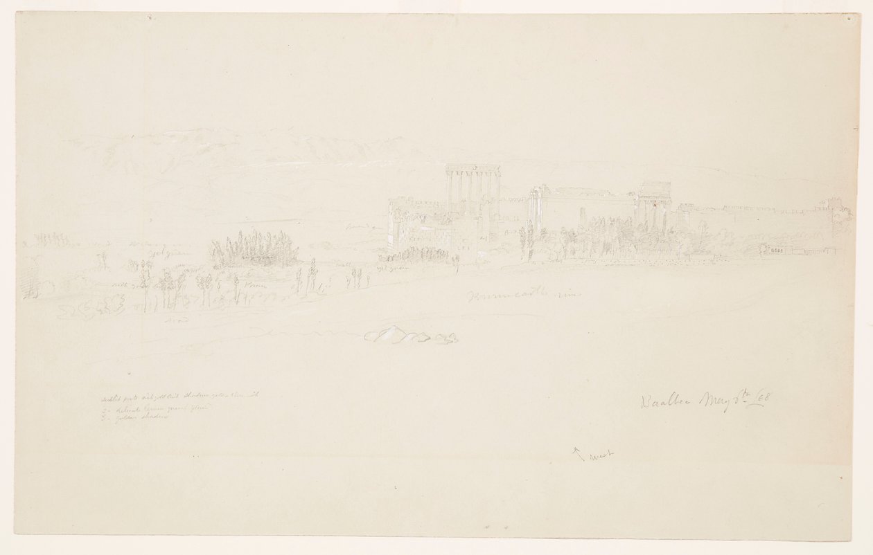 Piirros, temppelit, Baalbek, 6. toukokuuta 1868. tekijältä Frederic Edwin Church